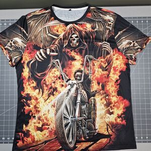 Ghost Rider Grim Reaper Tshirt XL AOP Biker Skull Flame Streetwear Death Harley